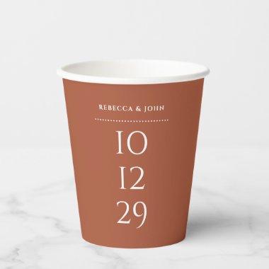 Terracotta Minimalist Special Date Wedding Paper Cups