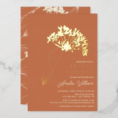 Terracotta Modern Floral Bridal Shower Foil Invitations