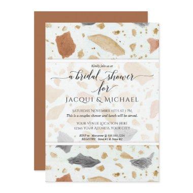 Terracotta Modern Terrazzo Abstract Couples Shower Invitations