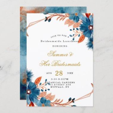 Terracotta Navy Blue Floral Bridesmaids Luncheon Invitations