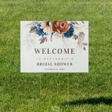 Terracotta Navy Blue Pampas  Welcome Sign
