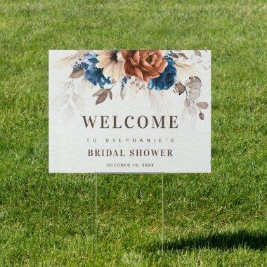 Terracotta Navy Blue Pampas Bridal Shower Welcome Sign