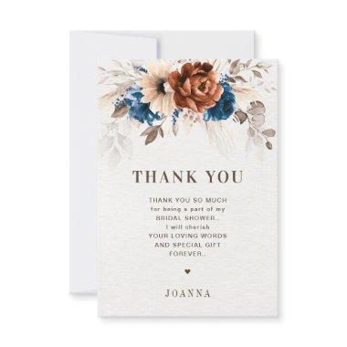 Terracotta Navy Blue Pampas Grass Bridal Shower Thank You Invitations