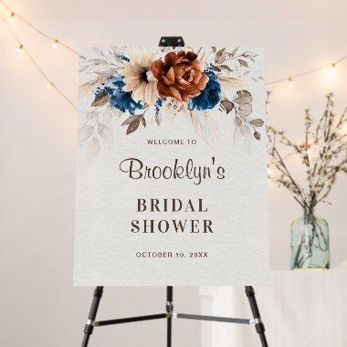 Terracotta Navy Blue Rustic Bridal Shower Welcome Foam Board