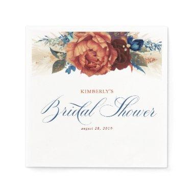 Terracotta Navy Floral Pampas Grass  Napkins