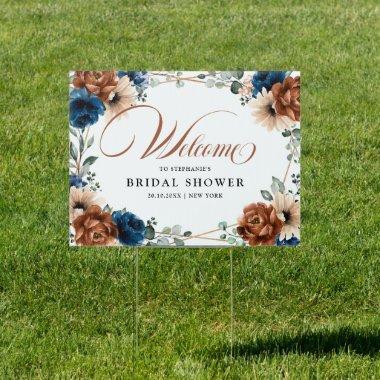 Terracotta Navy Greenery  Welcome Sign