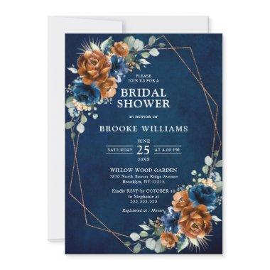 Terracotta Navy Greenery Geometric Bridal Shower Invitations