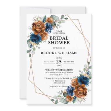 Terracotta Navy Greenery Geometric Bridal Shower Invitations