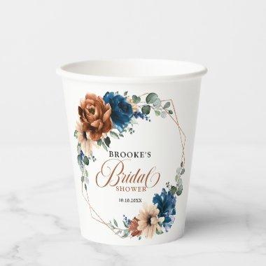 Terracotta Navy Greenery Geometric Bridal Shower Paper Cups