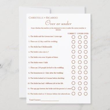 Terracotta Over or under bridal shower game Announcement