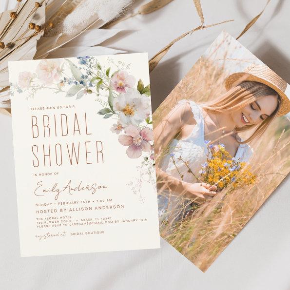 Terracotta Photo Wildflower Bridal Shower Boho Invitations