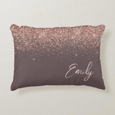 Terracotta Rose Gold Blush Pink Glitter Monogram Accent Pillow