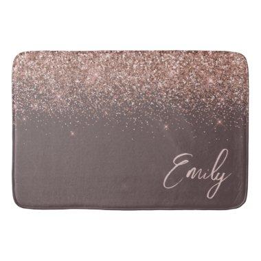 Terracotta Rose Gold Blush Pink Glitter Monogram Bath Mat