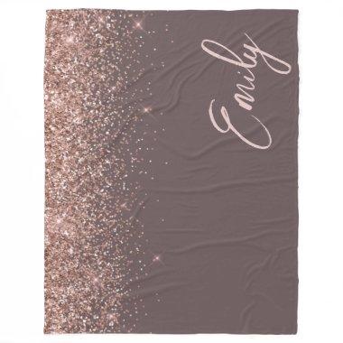 Terracotta Rose Gold Blush Pink Glitter Monogram Fleece Blanket