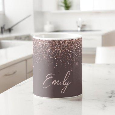 Terracotta Rose Gold Blush Pink Glitter Monogram Giant Coffee Mug