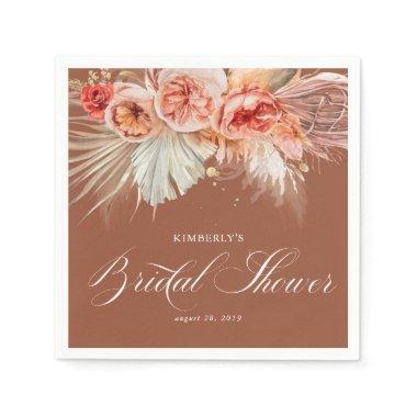 Terracotta Rust Floral Pampas Grass Bridal Shower Napkins