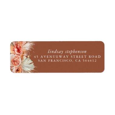 Terracotta Rust Floral Pampas Grass Fall Party Label