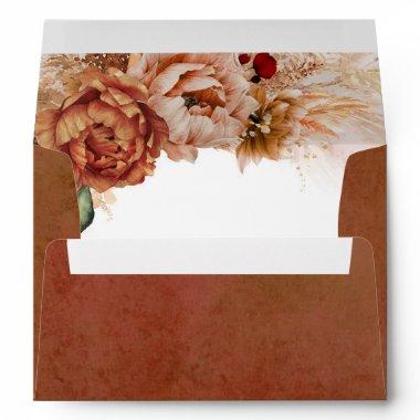 Terracotta Rust Flowers and Pampas Grass Envelope