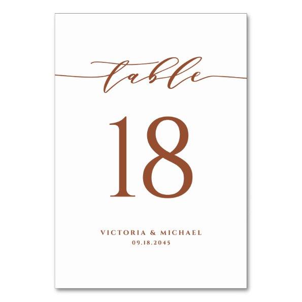 Terracotta Simple Minimalist Script Wedding Table Number