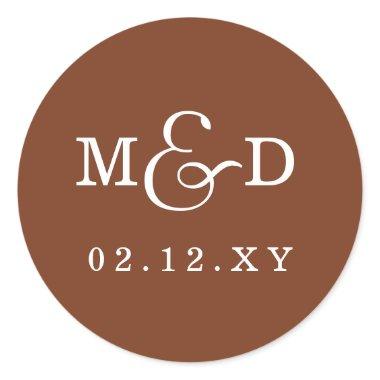 Terracotta Simple Modern Monogram Wedding Classic Round Sticker