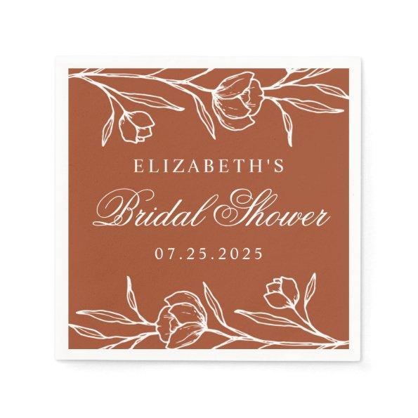 Terracotta Sketched Floral Bridal Shower Napkins