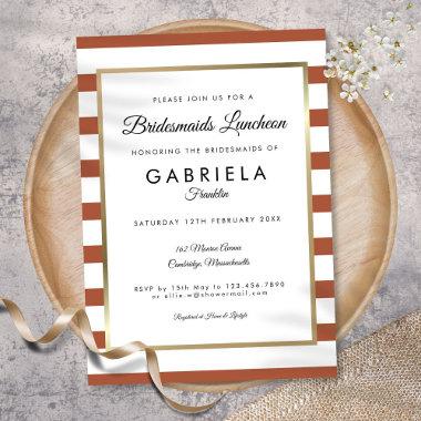 Terracotta Stripe Gold Bridesmaids Luncheon Invitations