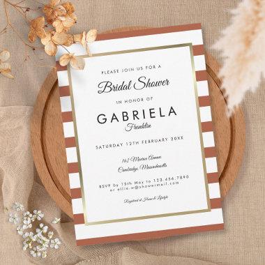 Terracotta Stripe Wedding Bridal Shower Invitations