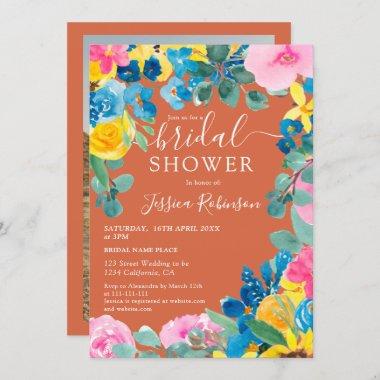 Terracotta summer floral photo bridal shower Invitations