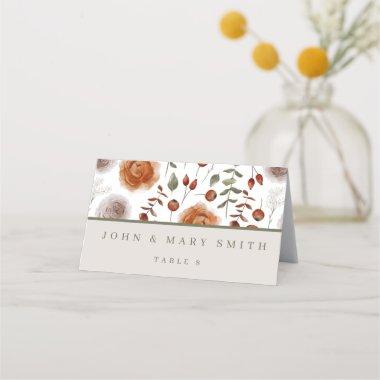Terracotta Watercolor Floral Wedding Place Invitations