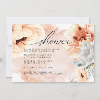 Terracotta Watercolor Flowers Bridal Shower Invitations