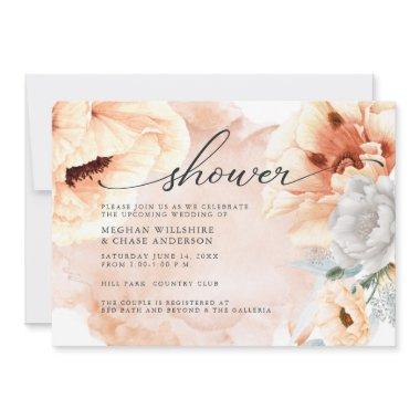 Terracotta Watercolor Flowers Bridal Shower Invitations