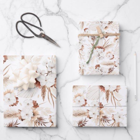 Terracotta White and Ivory Flowers Boho Botanical Wrapping Paper Sheets