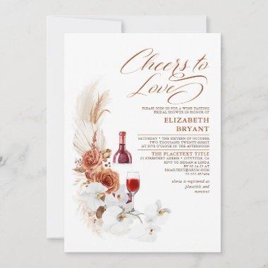 Terracotta White Floral Wine Tasting Bridal Shower Invitations
