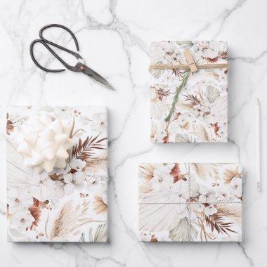 Terracotta White Flowers Botanical Boho Elegant Wrapping Paper Sheets