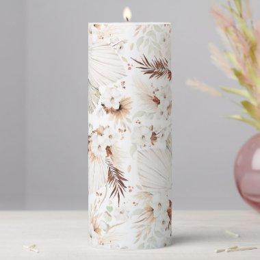 Terracotta White Flowers Elegant Botanical Boho Pillar Candle