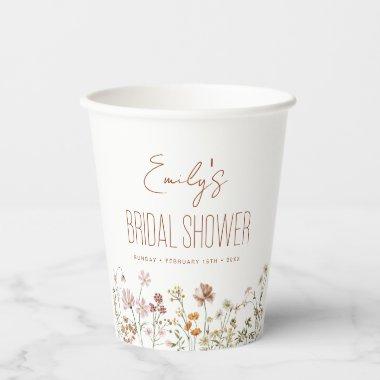 Terracotta Wildflower Boho Bridal Shower In Bloom Paper Cups