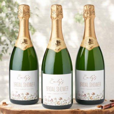 Terracotta Wildflower Boho  In Bloom Sparkling Wine Label