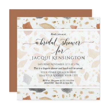 Terrazzo Terra-cotta Modern Square Bridal Shower Invitations