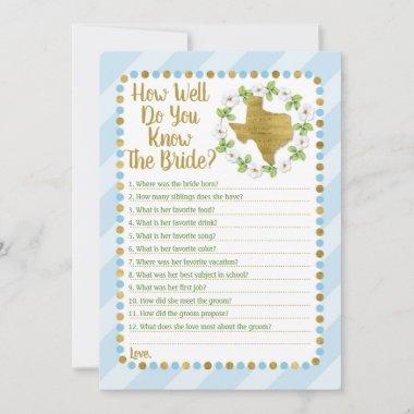Texas Blue How Well Do You Know The Bride Game Invitations