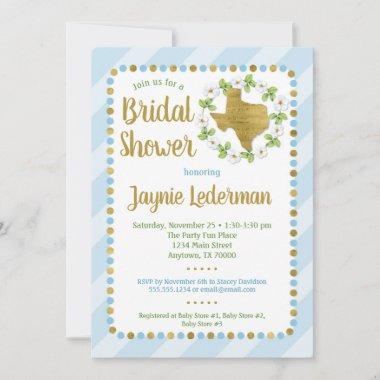 Texas Bridal Shower Invitations Blue Gold