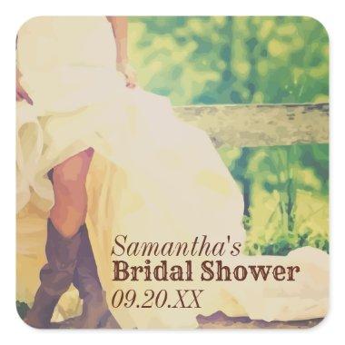 Texas Bride in Boots Bridal Shower Square Sticker