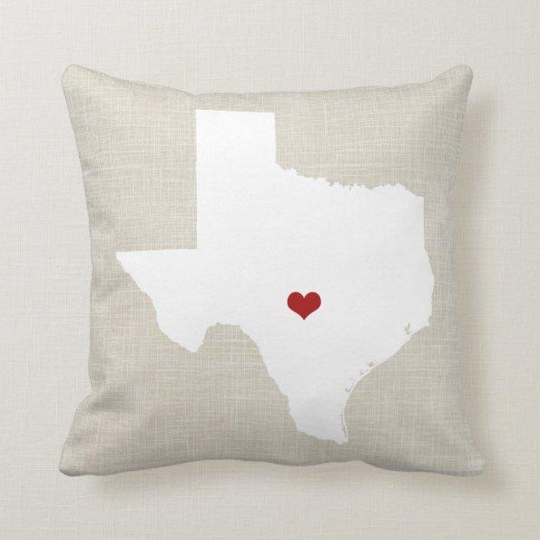 Texas State Pillow Faux Linen Personalized Heart