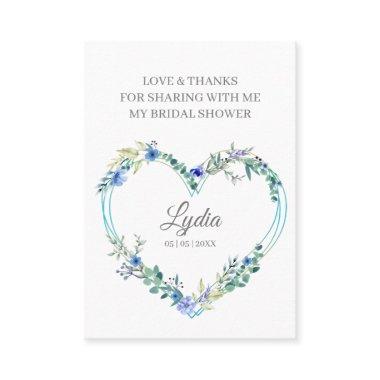 Thank Blue Floral Heart for Bridal Shower Name Business Invitations