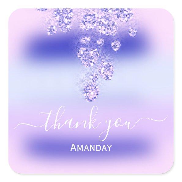 Thank Glitter Bridal Sweet 16th Pink Royal Blue Square Sticker