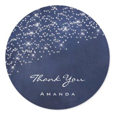 Thank Name 16th Bridal Wedding Blue Navy Confetti Classic Round Sticker