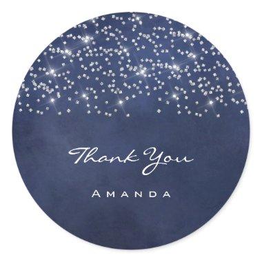 Thank Name 16th Bridal Wedding Blue Navy Spark Classic Round Sticker