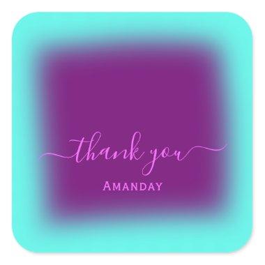 Thank Name Berry Small Business Blue Mint Modern Square Sticker