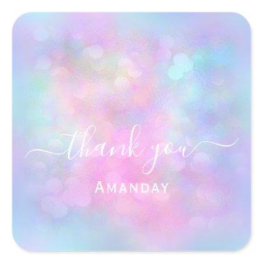 Thank Name Holograph Sweet 16th Blue Pink Unicorn Square Sticker