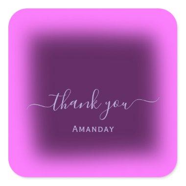 Thank Name Pink Berry Favor Frame Holographic Square Sticker