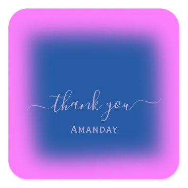 Thank Name Pink Blue Navy Frame Holographic Square Sticker